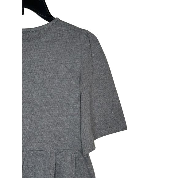 THML Women's Top Poplin Tie Tassled Embroidered Floral Neck Short Sleeve Grey XS - Picture 8 of 10